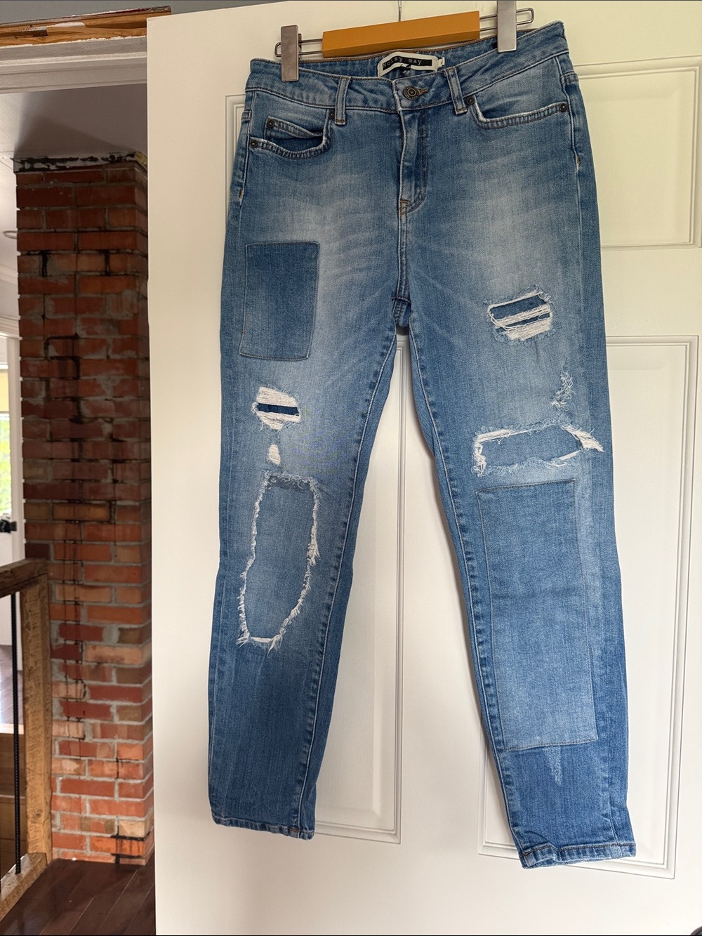 Noisy May Light Blue Distressed Patchwork  Jeans - Size 27